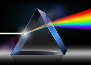 Prism 300x214 Optics physics. The white light shines through the prism. Produc
